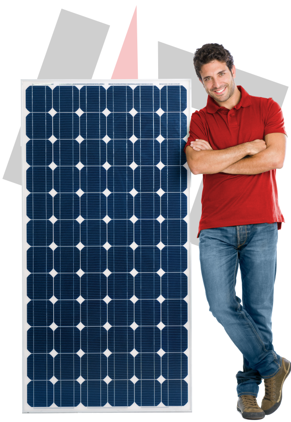 Mann mit Solarplatte
